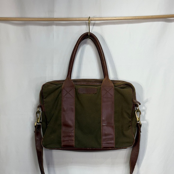 ⛵️ United By Blue Olive and Chestnut organic cotton, and leather Briefcase - Picture 1 of 10